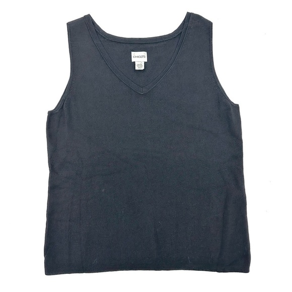 Chicos Sz 2 US 12 Large Tank Sleeveless Black Top Vneck Stretch Basic Shell - Picture 7 of 7